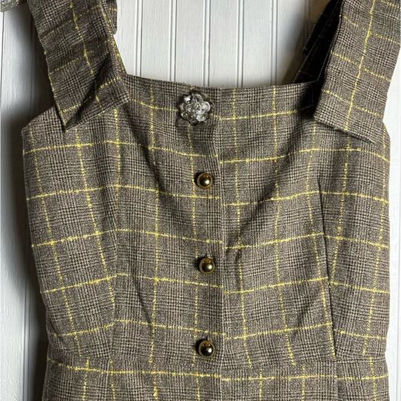 Sorry, Too Much Love Plaid Dress with Buttons and Bow Strap - Picture 6 of 6